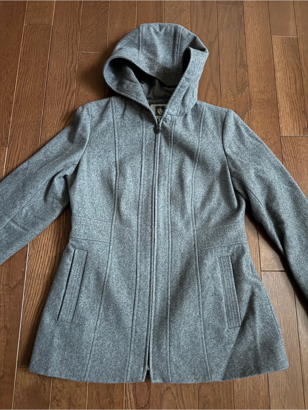 Anne Klein Gray Hooded Wool-Blend Trench Coat